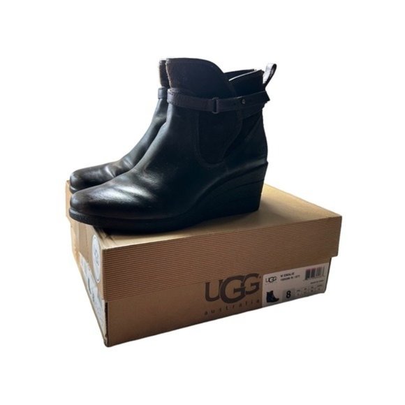 UGG Australia Emalie Women's Brown Leather Wedge Ankle Boots Size US 8 - Picture 1 of 14